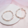 ASHIQI Genuine Natural Freshwater Pearl Bracelets Bangles For Women with White Clay Zircon Ball Elasticity Jewelry Gift