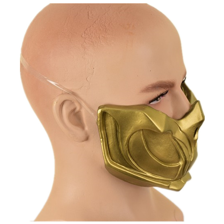 Game Mortal Kombat SCORPION Cosplay Mask Golden Half face Latex Mask Women Men Halloween Party Mask