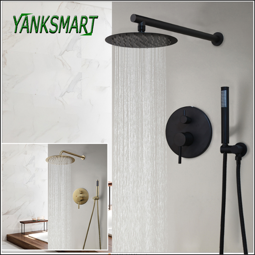 YANKSMART Wall Mounted Bathroom Shower Faucet Set Concealed Rainfall Shower System Bathtub Shower Mixer Tap Combo Kit Faucet