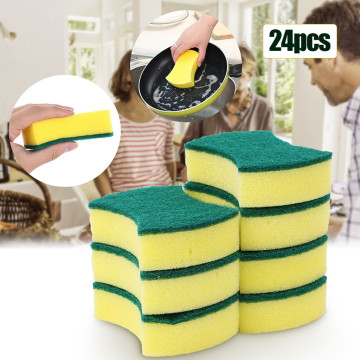24PCS Double Sided Cleaning Sponge Soft Anti-scratches Microfiber Sponge Kitchen Dishwashing Scouring Pads Oil Stain Remover