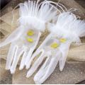 Women's elegant yellow embroidery ostrich feather mesh glove female spring summer sunscreen lace driving glove R3054