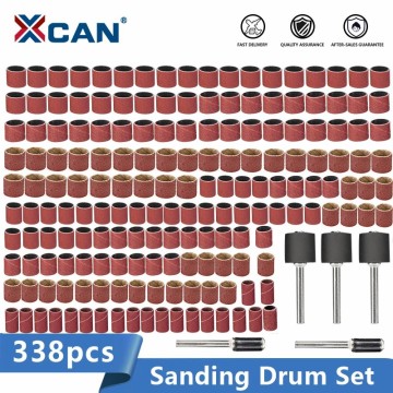 XCAN Sanding Drum Kit 338pcs #60 #120#320 Sanding Band with 3/8 1/4 1/2 Rubber Mandrel for Dremel Electric Mill Rotary Tools