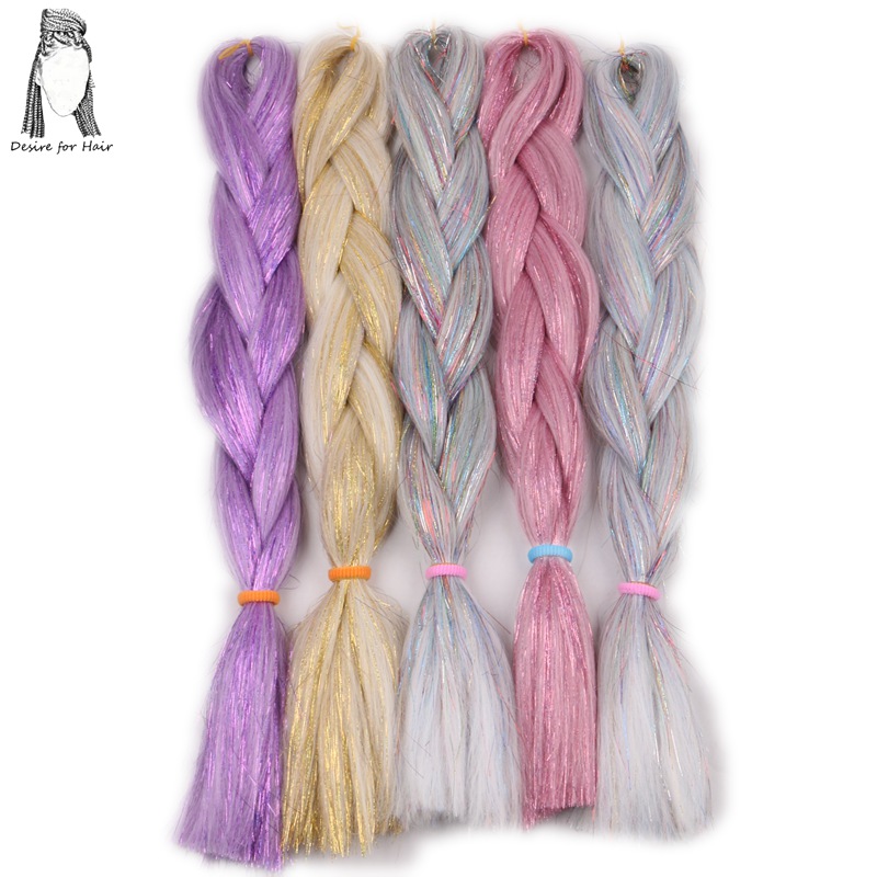 Desire for hair 24inch 100g bling bling hair tinsel mix synthetic jumbo braids braiding hair extensions