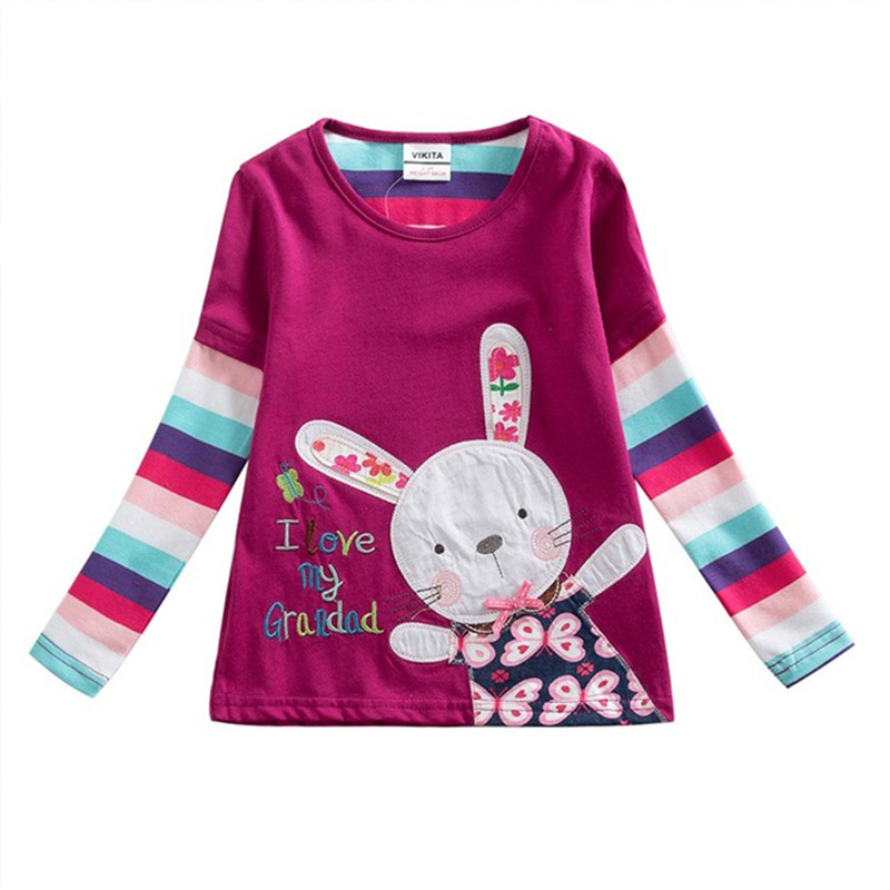 VIKITA Brand Girl t shirt Flower Long Sleeve Kids t-shirts Animal Cartoon Shirts Kids Tops T-shirts for Children Clothing G622