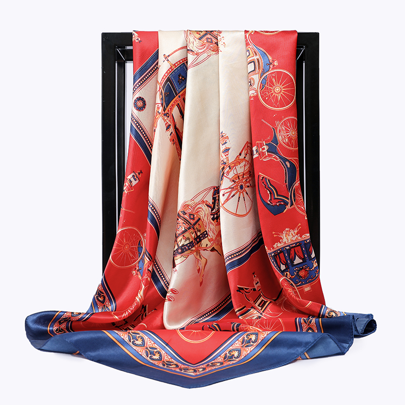 2020 Luxury Brand Kerchief Silk Satin Neck Scarf For Women Print Hijab Scarfs Female 90*90cm Square Shawls and Wraps Scarves