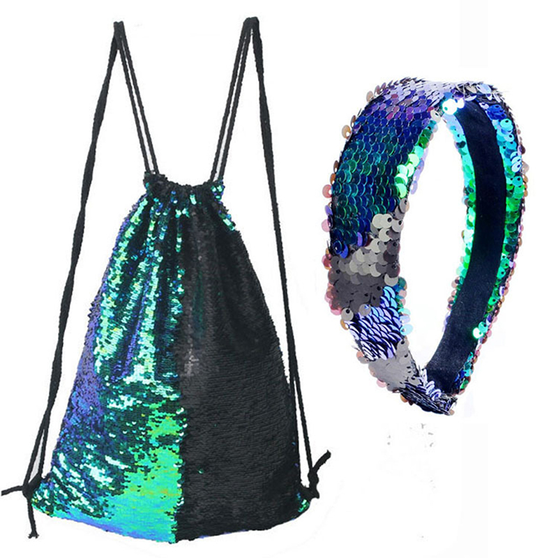 Mermaid Sequin Drawstring Backpack Women Glittering Sequins Shoulder Bag Magic Reversible Glitter Drawstring Backpack Teenagers