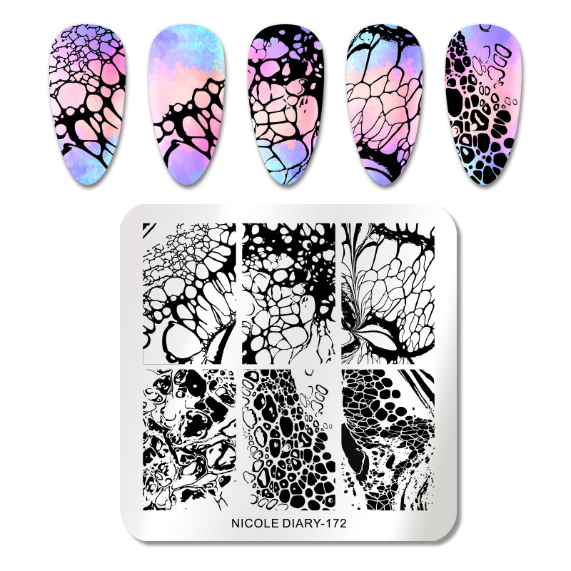 NICOLE DIARY Square Nail Stamping Plates Stainless Steel Flower Series Nail Art Stamp Stencil Printing Tool