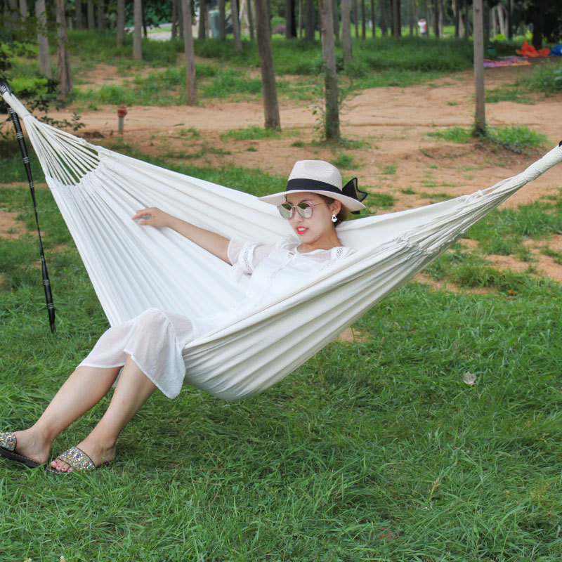 Double hammock Portable Canvas Hammock Travelling Outdoor Picnic Wooden Swing Chair Camping Hanging Bed Garden Furniture white