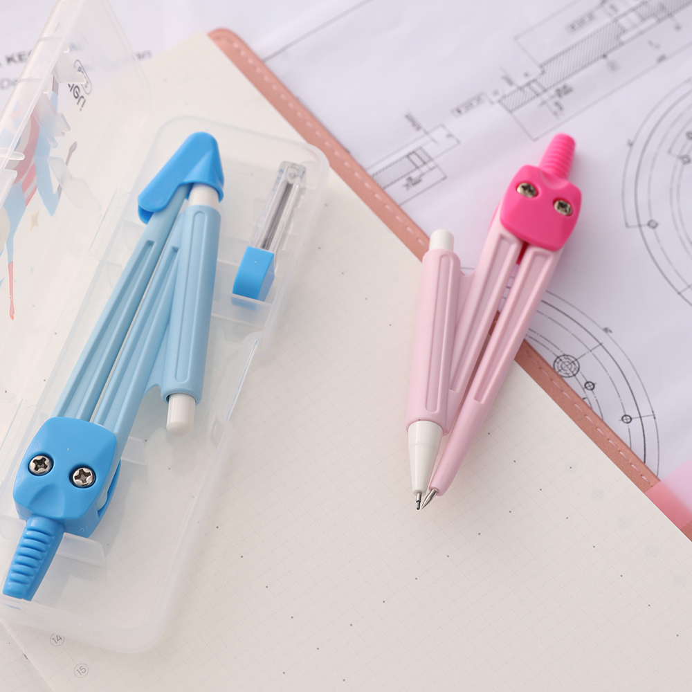 Deli E8622 School Compass Plastic Compass W/Pencil Pink Blue