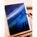 Students beginners practice painting white cotton blank square artist canvas as canvas oil painting, wooden frame easel