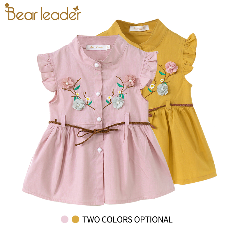 Bear Leader Baby Dresses 2019 New Summer Baby Girls Clothes Flowers Embroidery Princess Newborn Dresses With elt For 6M-24M