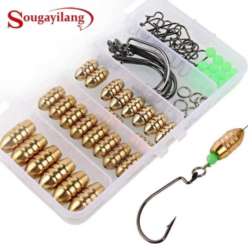 Sougayilang Fishing Sinkers Set with Brass Sinker Weights Jig Hooks Fishing Swivel Ring Connector Plastic Box