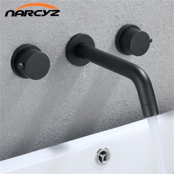 New Modern Matte Black Finish Brass Double Handle Wall Mounted Bathroom Sink Faucet Hot & Cold Tap torneira faucet XR8231