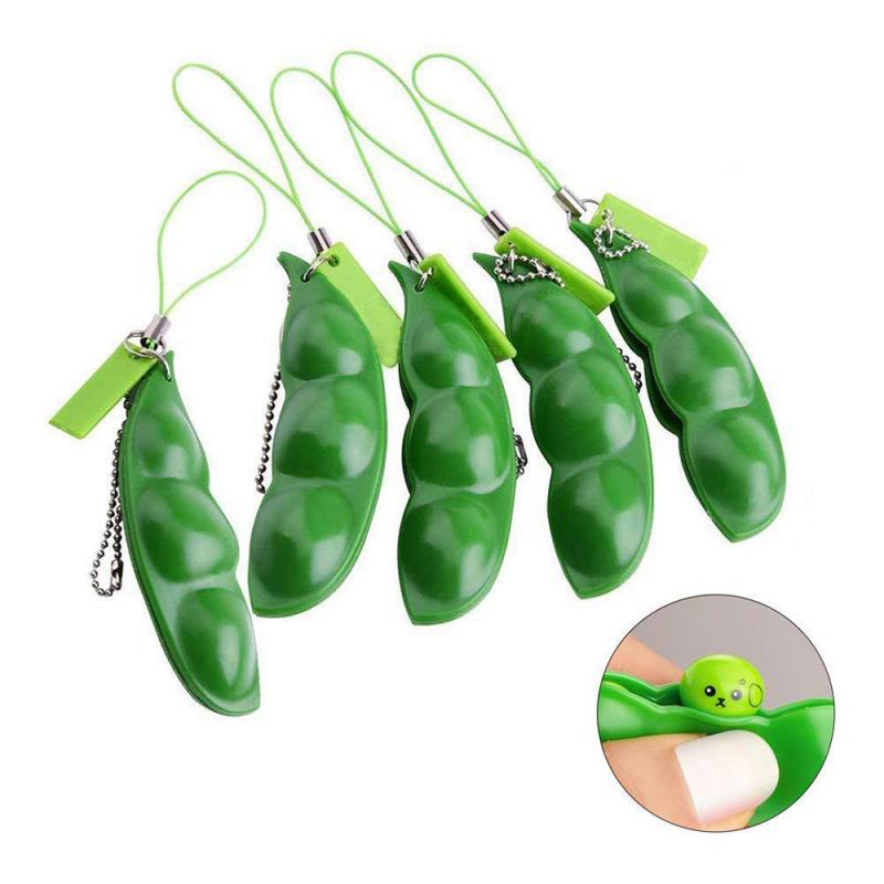 Extrusion Pea Bean Soybean Edamame Stress Creative Stress Relief Toy Cute Fun Key Chain Ring Reduce Pressure Toys