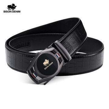 BISON DENIM Brand Fashion Men Belt Automatic Buckle Genuine Leather Belt Men's Belts Cow Leather Belts for Men N71446