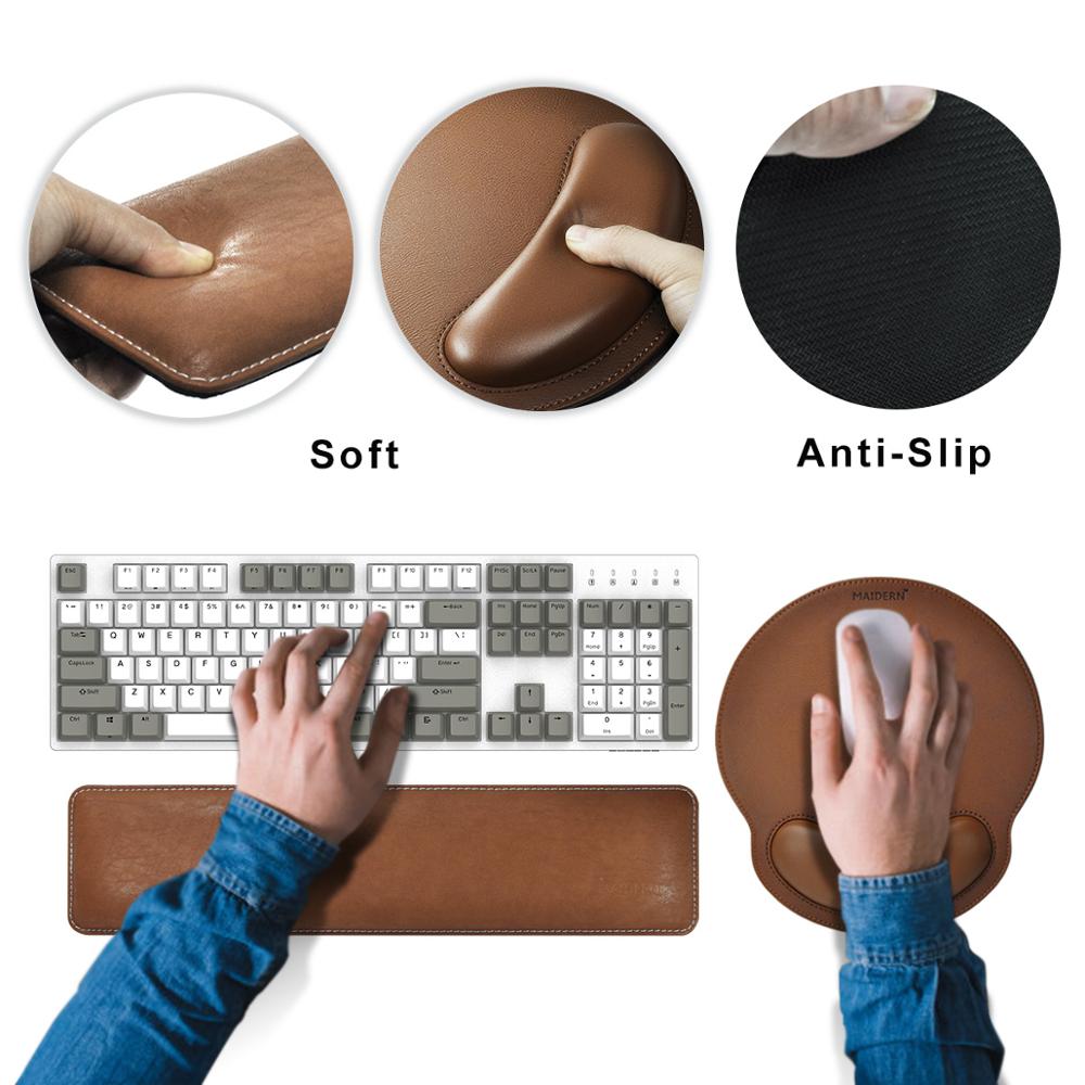 PU Leather Mouse Pad Wrist Support and Keyboard Wrist Rest Memory Foam Set for Computer, Laptop, Mac, Gaming and Office, Durable