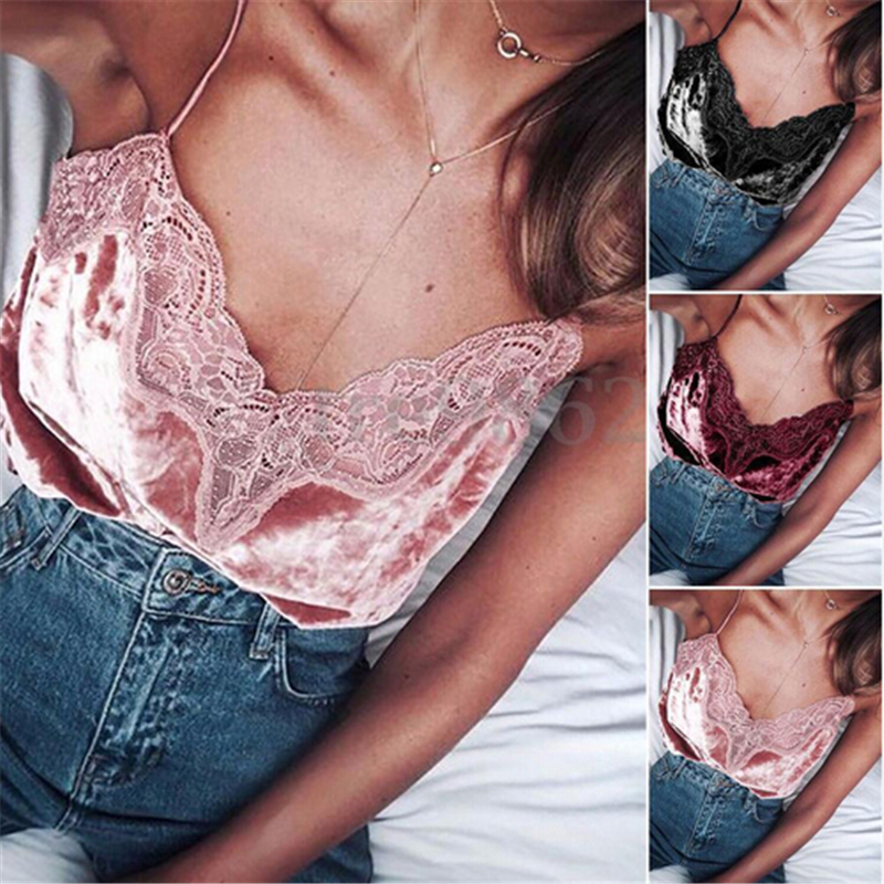 New Fashion Women's Summer Lace Vest Top Sleeveless Velvet Tank Tops Sexy Elegant Woman V-neck Spaghetti Strap Suspenders Camis