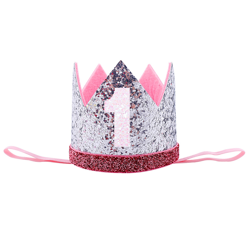 Baby Shower 1st Birthday Decor Party Supply Silver Birthday Crown Party Hats Kids Cute Girl Boy One Year Princess Crown Headband
