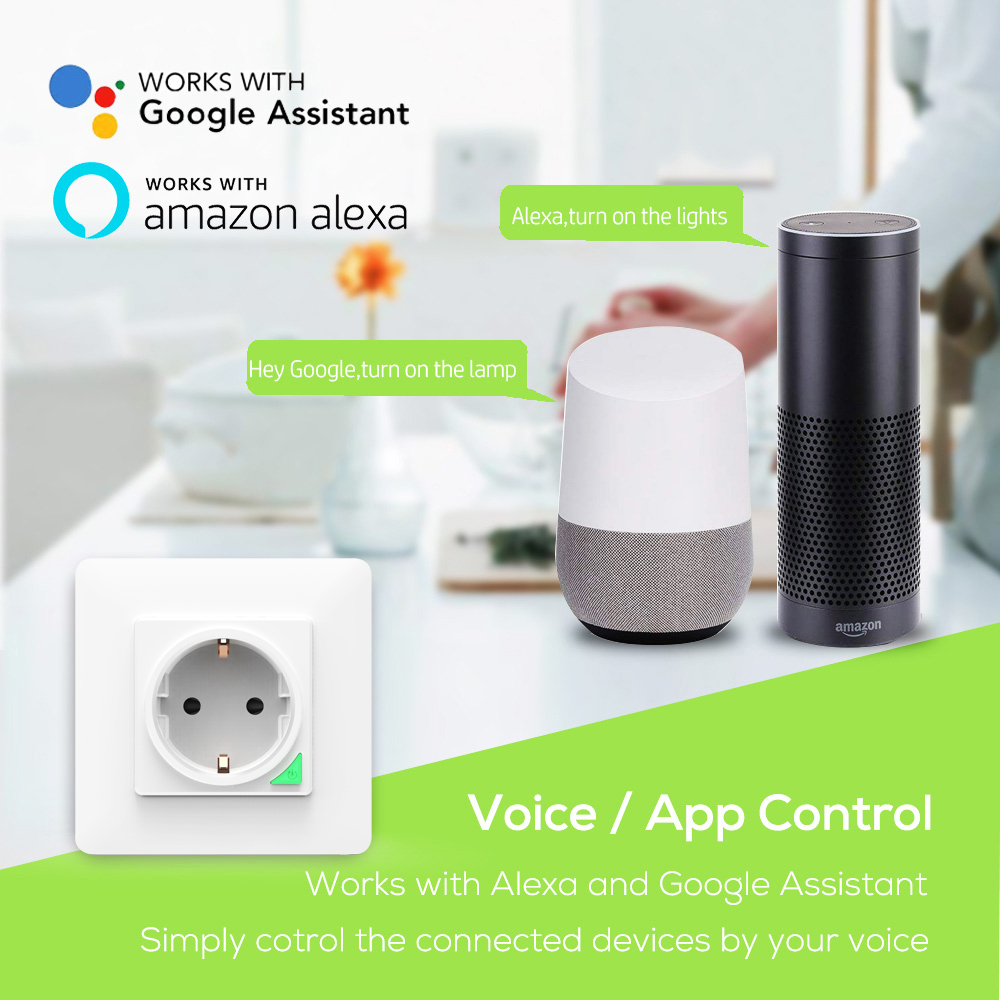 AVATTO Smart Wall Socket,Tuya Smart life APP Voice Remote Control EU 16A Wifi Power Plug Works With Google Home Alexa IFTTT