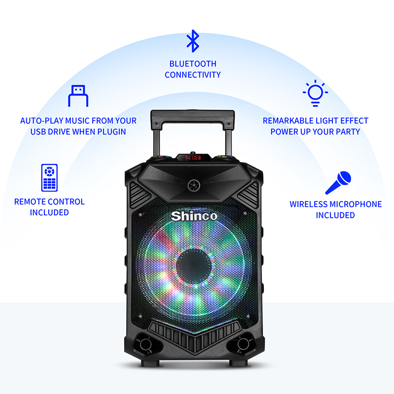 Shinco Bluetooth Speaker System DJ Light Speakers with High Power Column 12-inch Woofer Portable Karaoke Speaker with Microphone