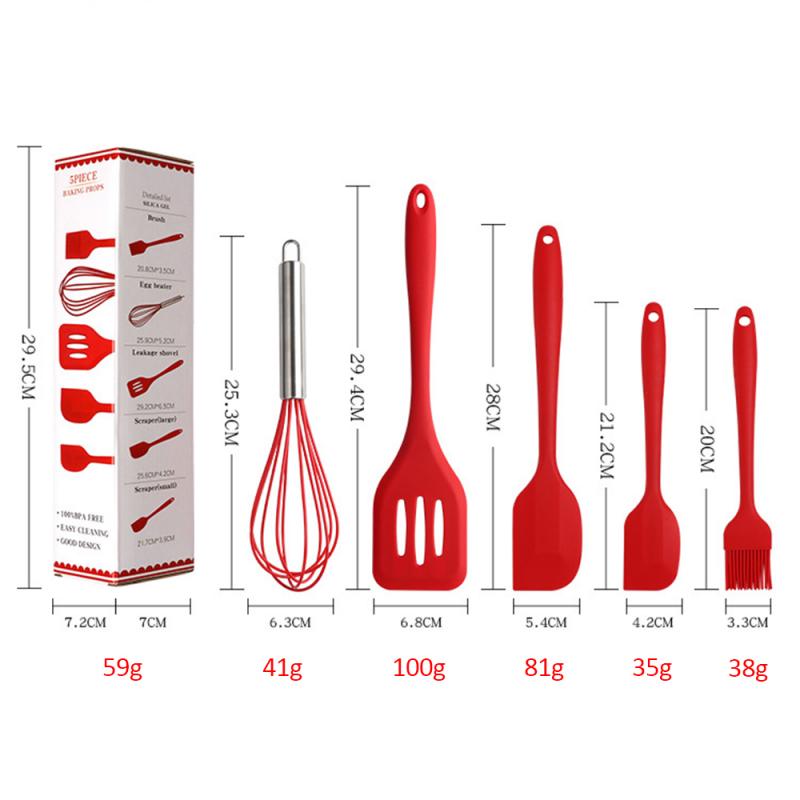 Silicone kitchenware 5-piece set cooking spoon spatula whisk brush kitchen tool color box packaging Cooking Tool Sets Wholesale