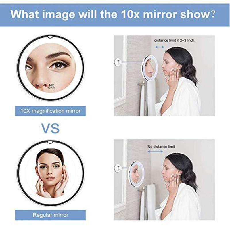 360 degree flexible lighting mirror 10 times magnifying glass vanity mirror with LED lights bathroom bedroom table lamp