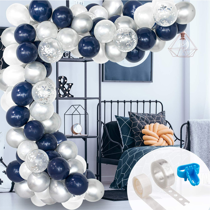 135pcs Balloon Garland Arch Kit 12in Blue Silver White Latex air Balloons Pack Birthday Wedding Party Decor Supplies Balloon Set