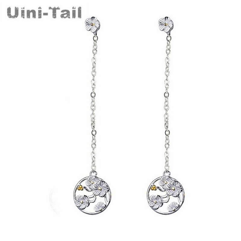 Uini-Tail hot 925 sterling silver Korean cherry long ear wire literary temperament ring plum earrings small fresh flower earring