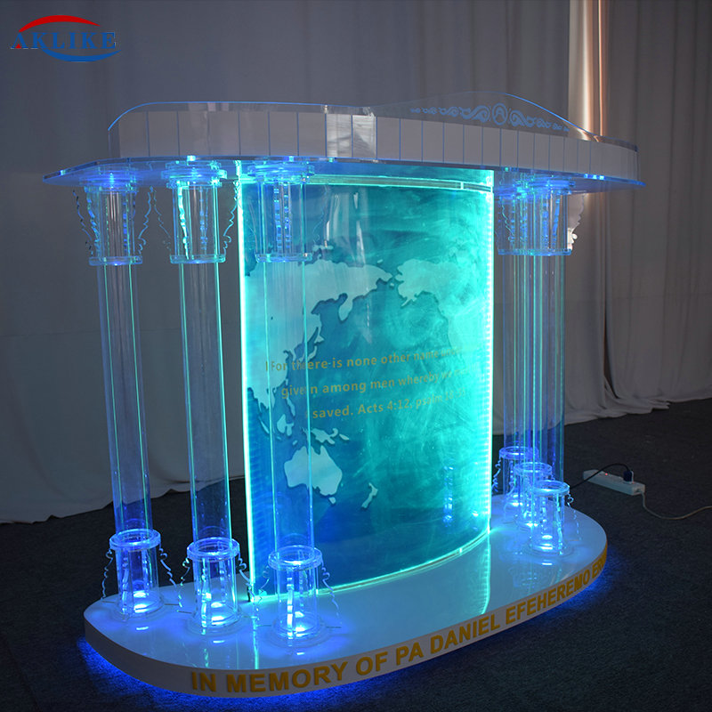 Plexiglass Glass Podium Modern Church Pulpit AKLIKE Commercial  Furniture ACRYLIC Rostrum Acrylic Table Podiums Light