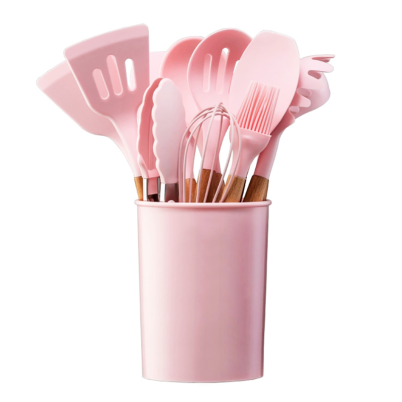 Silicone Cooking Tools Utensil Set Non-Stick Spatula Shovel Wooden Handle Cooking Tools Set With Storage Box Kitchen Accessories