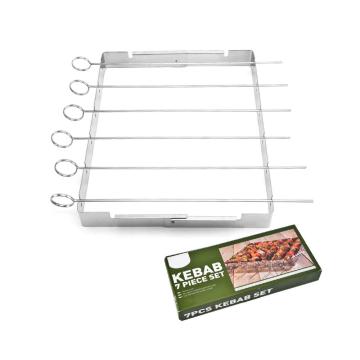 Barbecue Stainless Steel Kabob Rack Set with Six Skewers for Grilling Outings Cooking Tools BBQ Grill Grilling Accessories