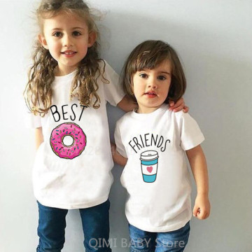 BEST FRIEND White Print Summer Kids Tshirt Baby Boys and Girls Tops Clothes Harajuku Best Friends Clothing Funny Kid T-shirt