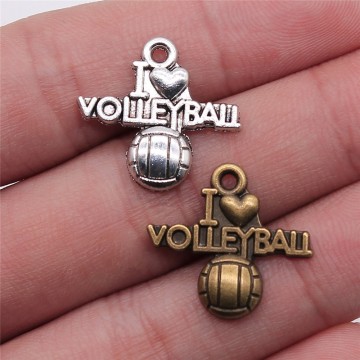 WYSIWYG 10pcs 21x20mm I Love Volleyball Ball Pendant I Heart Volleyball Ball Charm I Love Volleyball Pendant