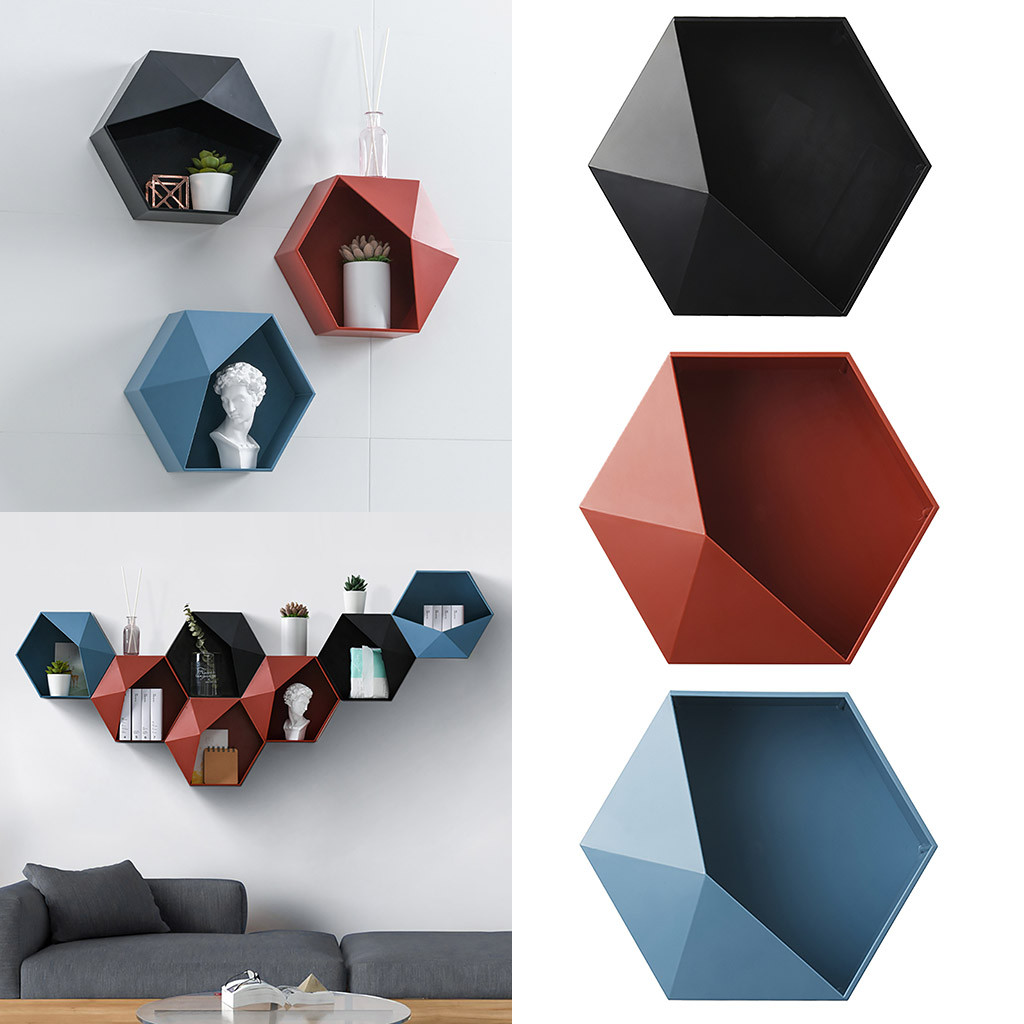 Nordic Living Room wall-mounted Geometric Punch-free Wall Decoration Bathroom Shelf Living Room Decoration Hexagon Storage Rack