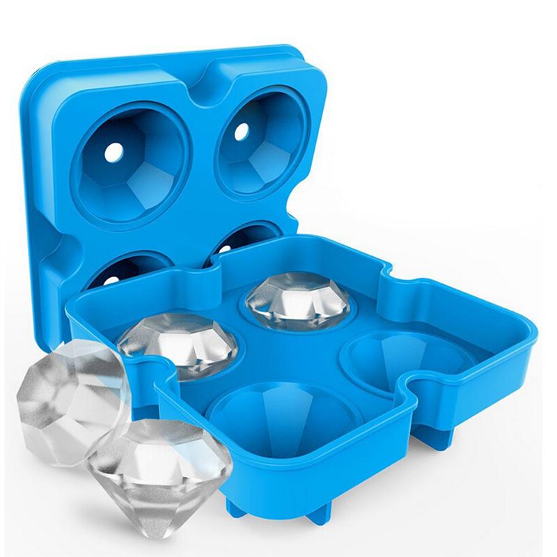 4 Cavity 3D Ice Cube Mold Maker Diamond Shape Bar Party Silicone Ice Cube Trays Chocolate Mold Kitchen Tool