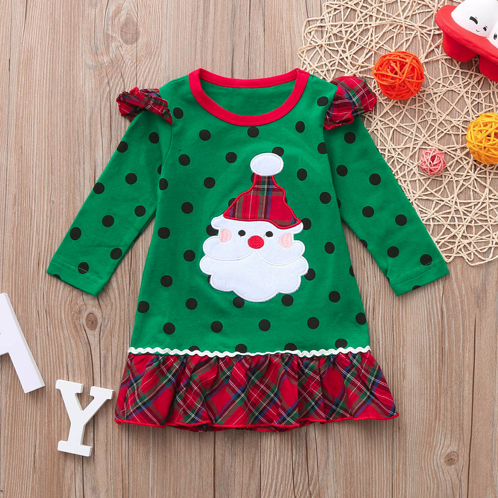 Toddler Baby Girl Dress Christmas Clothes Toddler Girls Ruffles Long Sleeve Cartoon Print Dot Dress Clothes Kids Vestidos 2021