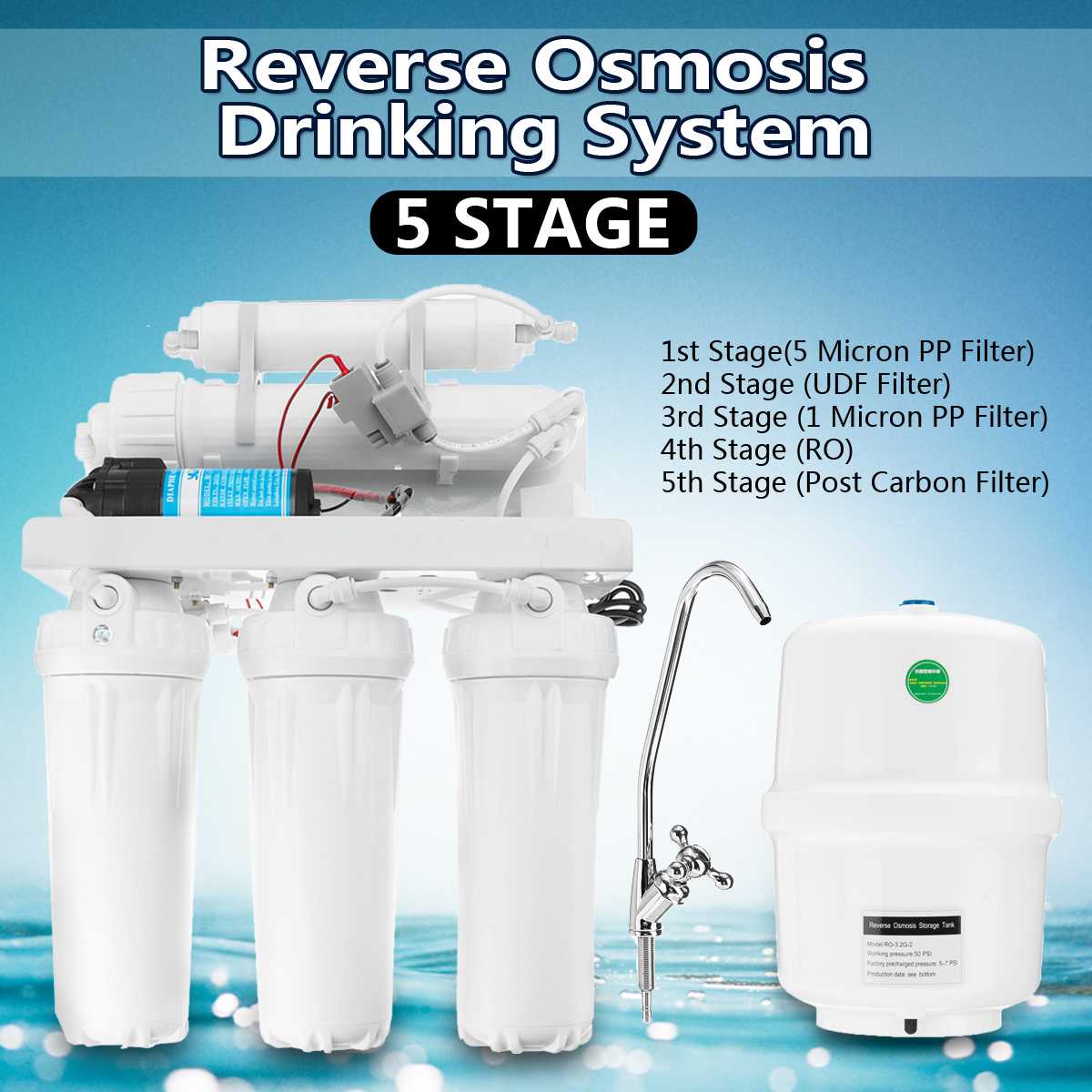 5 Stage Drinking RO Reverse Osmosis System Water Filter Kitchen Water Purifier Filters Membrane System Filtration With Faucet