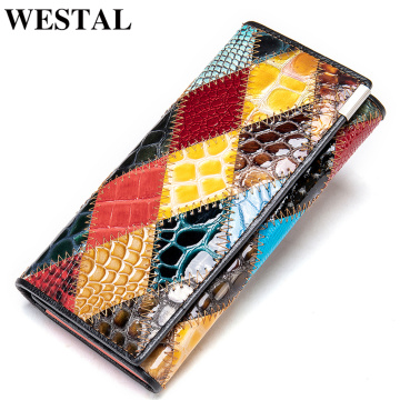 WESTAL Women's Wallet Luxury Genuine Leather Wallets for Women 2020 Patchwork Woman Wallets Long Cell Phone Wallet Cards Holder