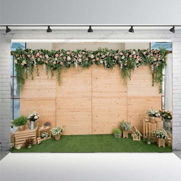 Splicing Wood Wall Flower Curtain Photography Background Wedding Love Marriage Custom Backdrop for Photo Studio Photocall Props