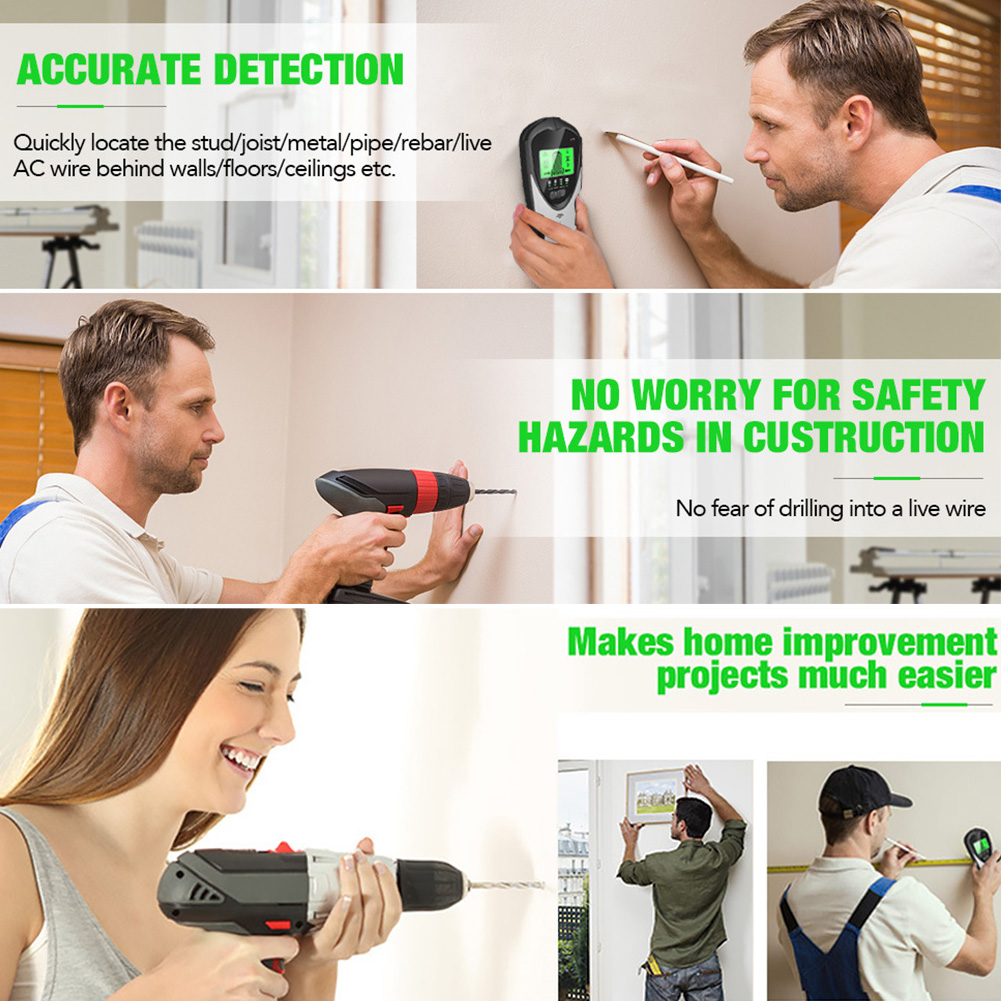 4 In 1 Backlit Wall Scanner Stud Finder Center Beam Sensor LCD Display Portable Wire For Wood Electronic Joist Detection