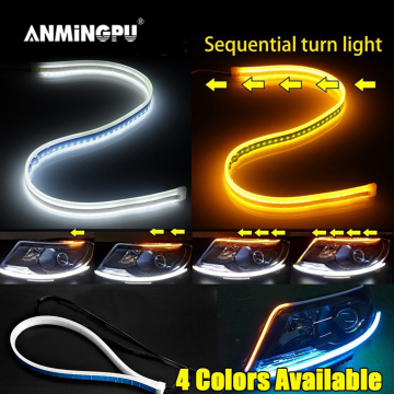 ANMINGPU 1pair Sequential DRL LED Strip Turn Signal Light Yellow Bright Flexible Drl Led Daytime Running Light for Car Headlight