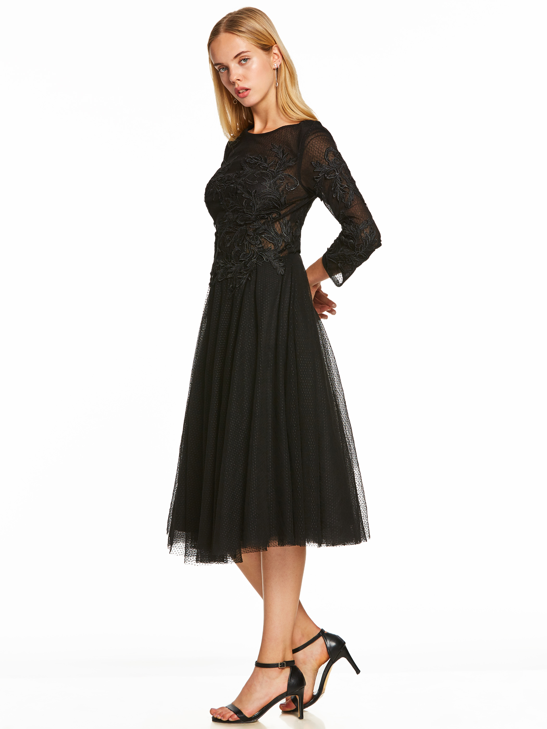 A Line Cocktail Dress Black Scoop Long Sleeves Tea Length Gown Cheap Lady Party Homecoming Formal Short Cocktail Dresses