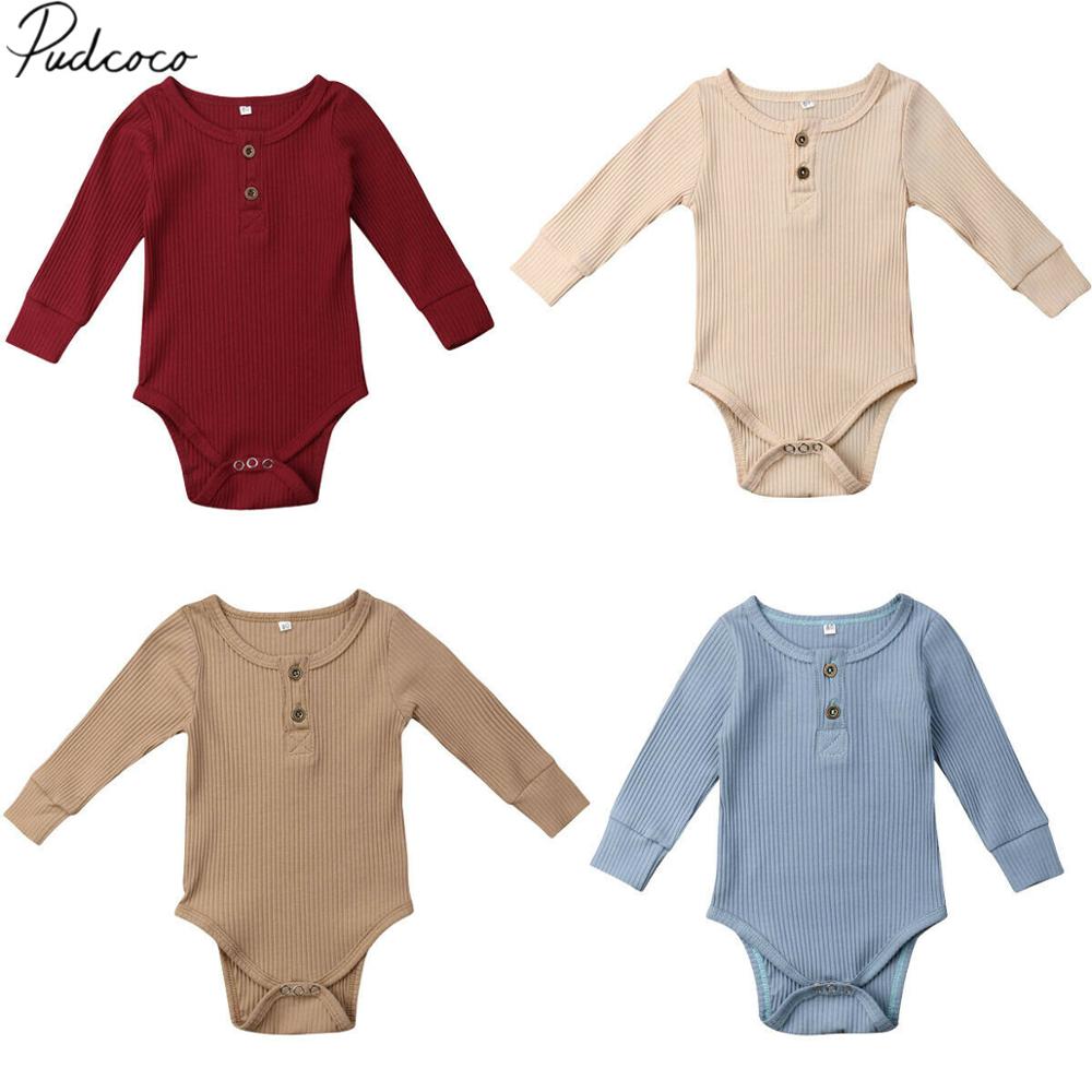 PUDCOCO Newborn Baby Girls Boys Bodysuits Spring Autumn Toddler Clothes Ribbed Cotton Long Sleeve Infant Jumpsuit Baby Clothing