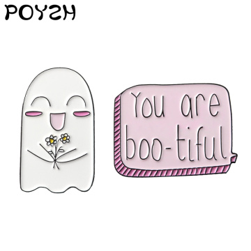 Valentine's Day Jewelry Gift You are Boo-tiful Funny Saying Brooch Enamel Lapel Pins Happy Ghost Holding Flowers Courtship Badg
