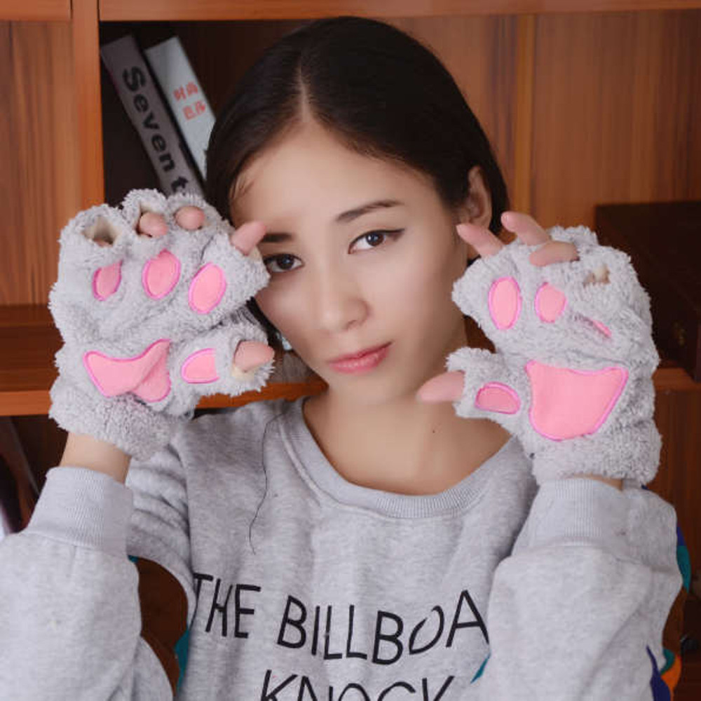 Cute Kawaii Fingerless Gloves Women Winter Warm Wrist Arm Warmer Faux Fur Knitted Keyboard Long Fingerless Gloves Mitten 2020