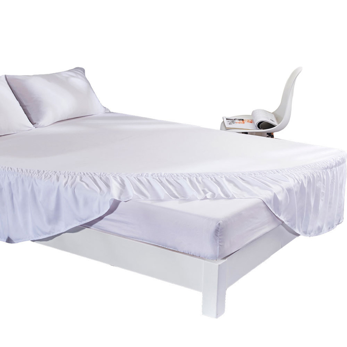 Wrap Around Hotel Queen Size Bed Skirt White Bed Shirt without Surface Elastic Band Single Queen King Easy On/Easy Off Bed Skirt