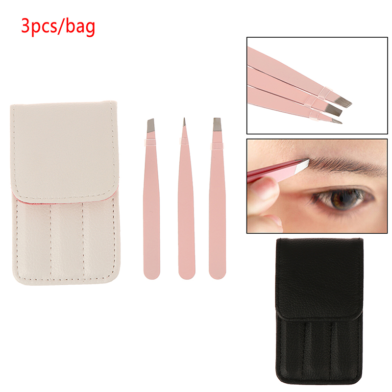 3 PCS Eyebrow Tweezers Stainless Steel Hair Removal Makeup Tool Kit with Bag Point Tip/Slant Tip/Flat Tip pinzas pincet