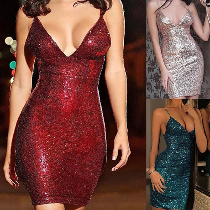 2021 New Sexy Red Gold Sequins Summer Dress Women Mini bodycon Party dress elegant Luxury Night club Dresses vestidos clothes