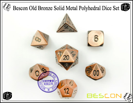 Bescon Old Bronze Solid Metal Polyhedral Dice Set-4