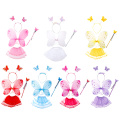 4Pcs Kids girls Fairy Princess Costume Sets colorful stage wear Butterfly Wings Wand Headband Tutu Skirt